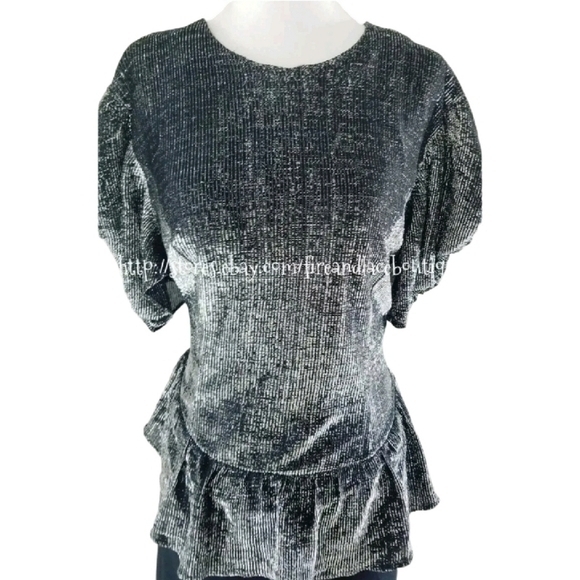VINTAGE 80S METALLIC LUREX PEPLUM DRESS SZ L XL - Picture 5 of 10